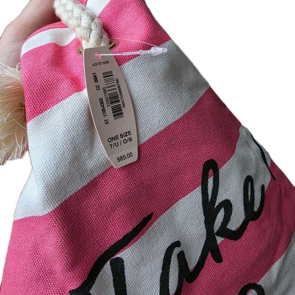 NEW Victorias Secret Striped Huge Pink And White Canvas Tote Bag Shopping Beach - Picture 10 of 10